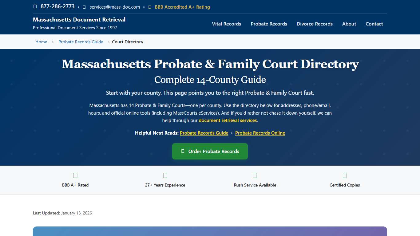 Massachusetts Probate Court Directory (14 County Courts)