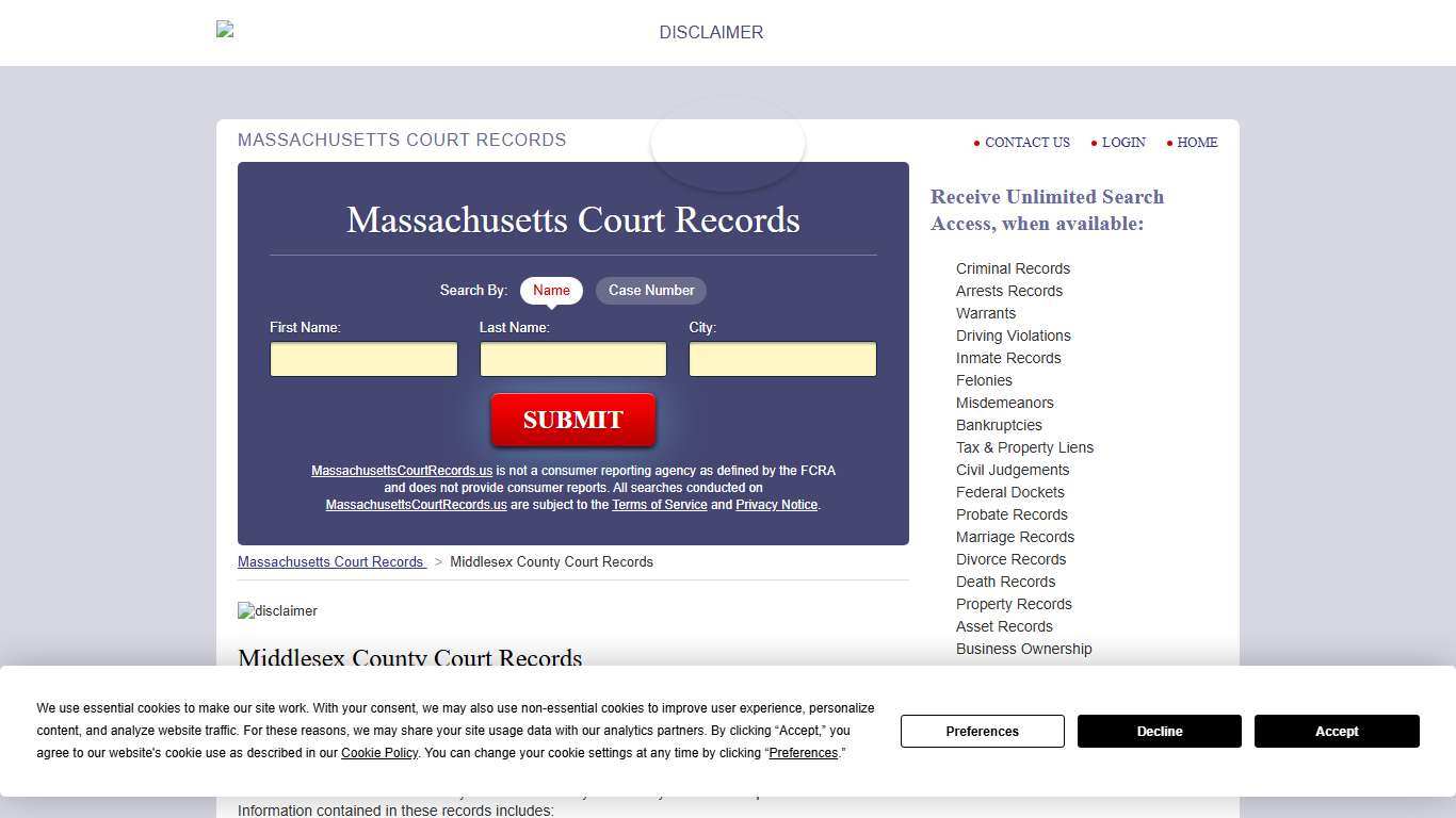 Middlesex County Court Records MassachusettsCourtRecords.us