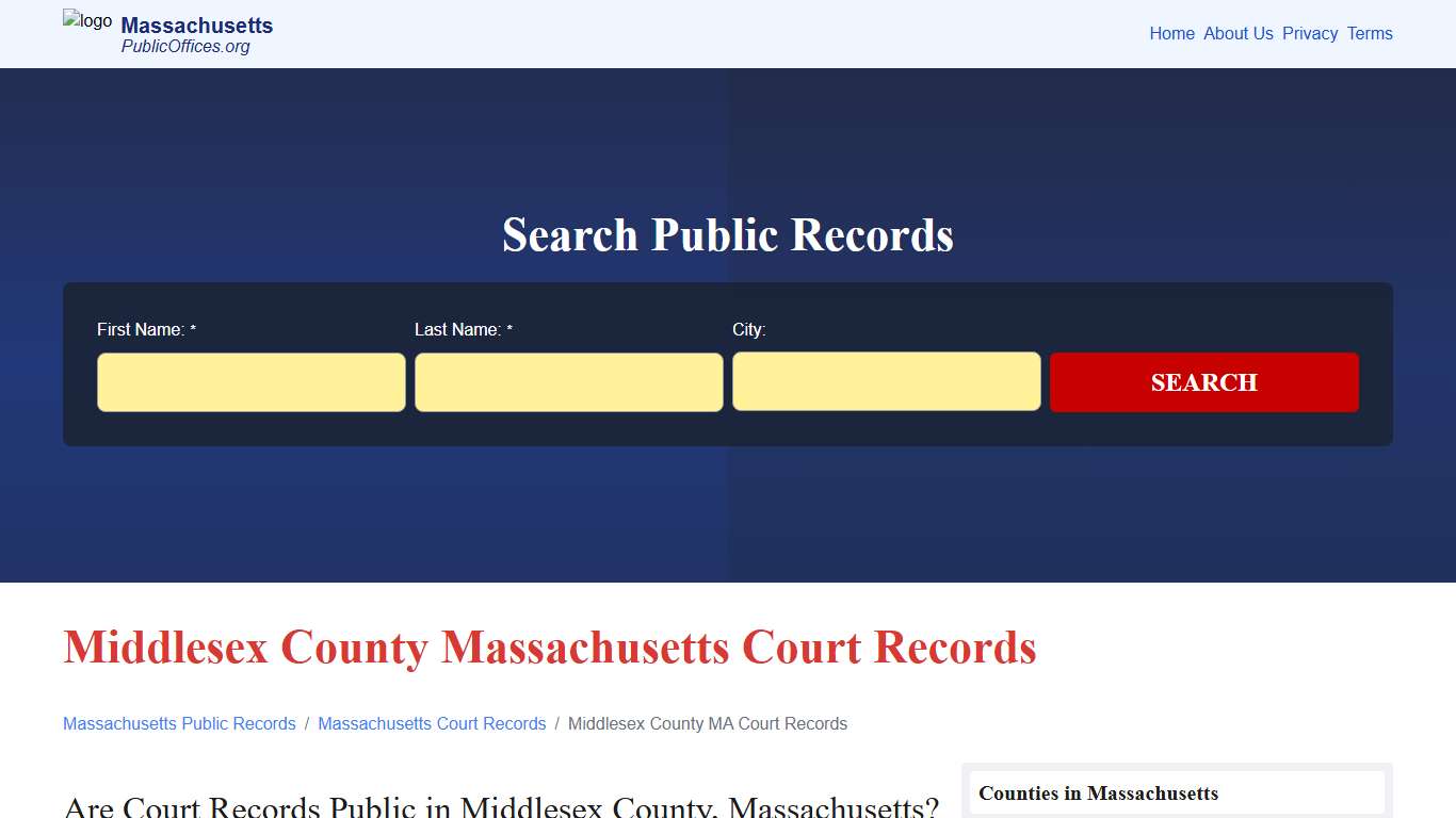 Middlesex County, MA Court Records Search – PublicOffices.org